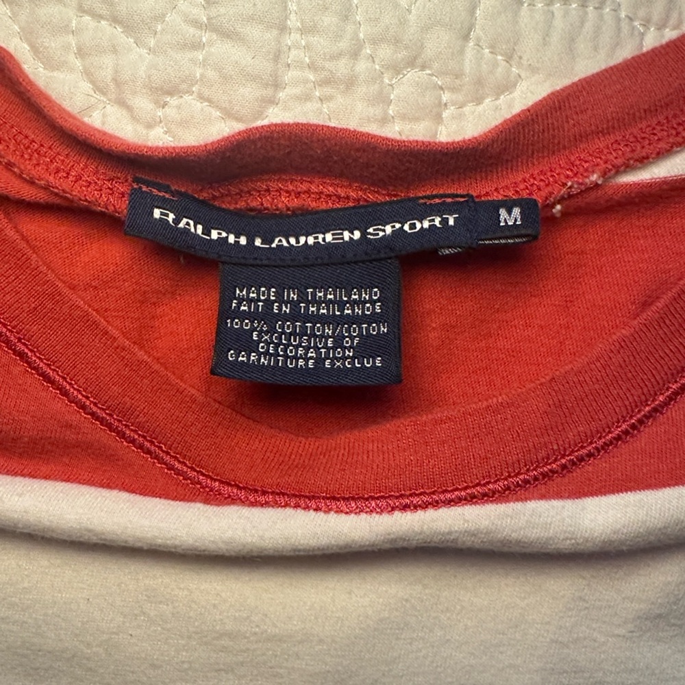 Vintage Sport Ralph Lauren Women’s Red and White Striped Tee - Picture 2 of 4